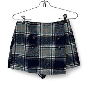 Forever 21 Plaid Skort Skirt Blue Gray With Button Detailing